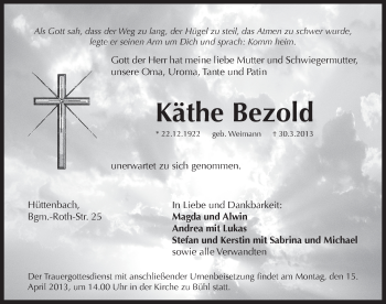 Traueranzeige von Käthe Bezold von Pegnitz-Zeitung